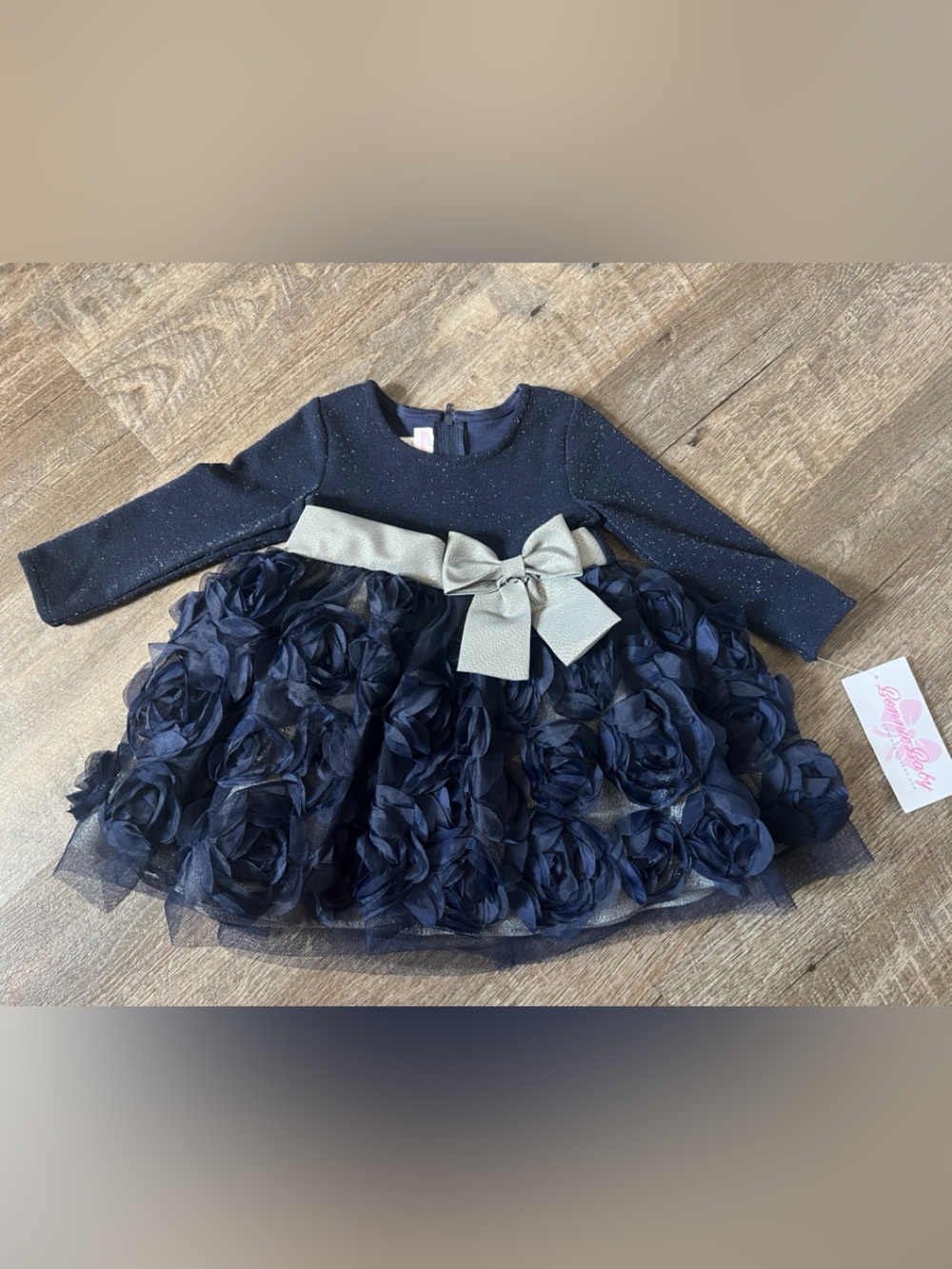Bonnie Baby Long Sleeve Roset 2- Piece Dress-Size 12M